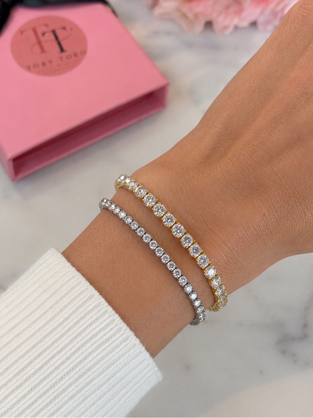 Gold & Silver Crystal Tennis Bracelet Set 🩶✨